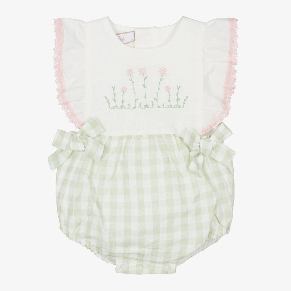 PAZ Rodríguez-Baby Girls Ivory & Green Gingham Shortie | Childrensalon