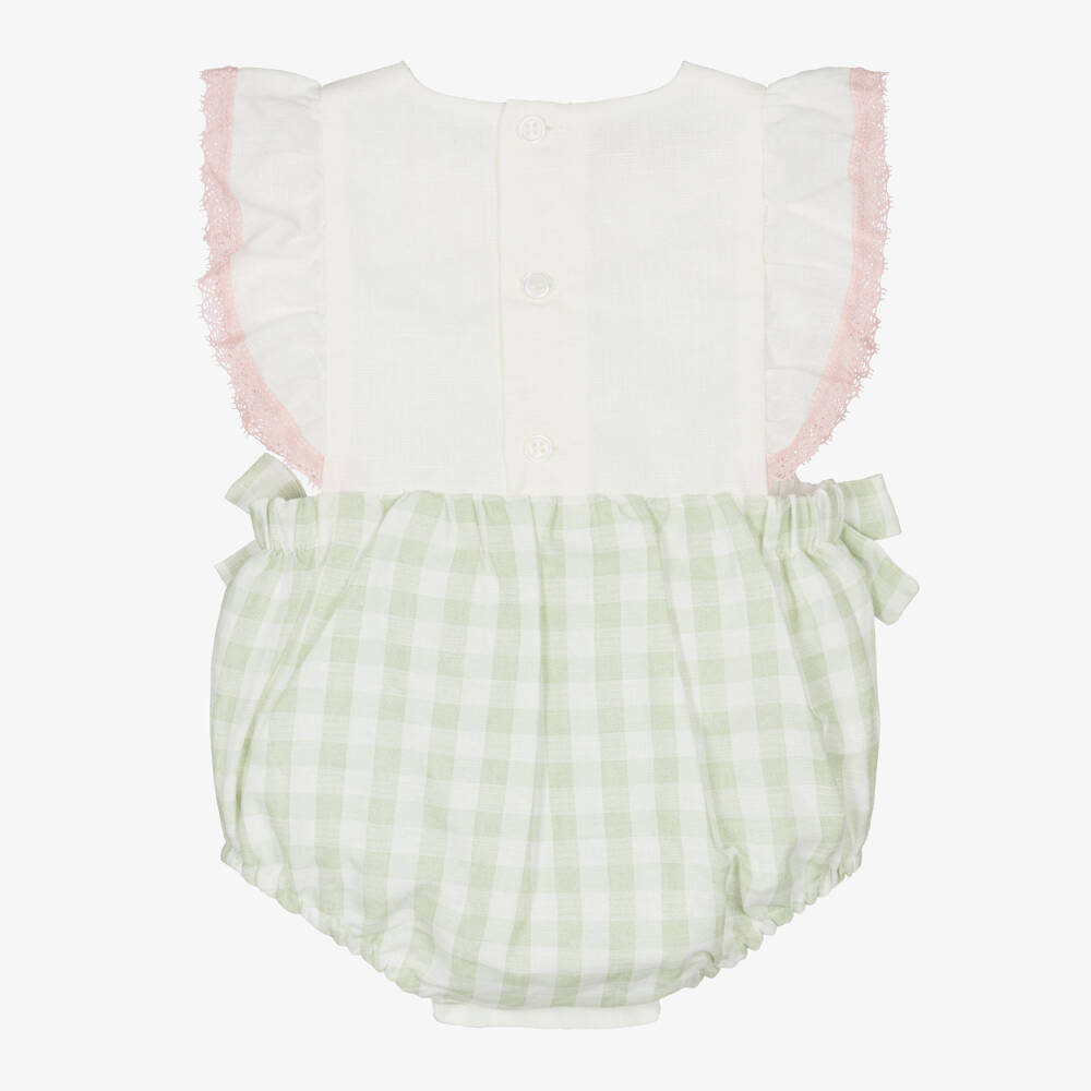 PAZ Rodríguez-Baby Girls Ivory & Green Gingham Shortie | Childrensalon