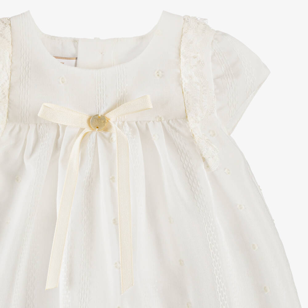 PAZ Rodríguez-Baby Girls Ivory Lace Trimmed Dress & Bonnet Set | Childrensalon