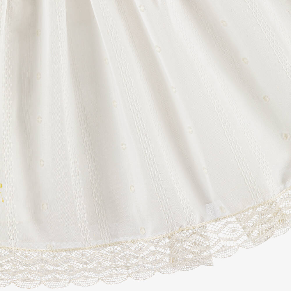 PAZ Rodríguez-Baby Girls Ivory Lace Trimmed Dress & Bonnet Set  | Childrensalon