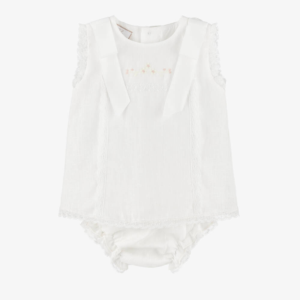 PAZ Rodríguez-طقم شورت كتان لون عاجي للبنات الرضع | Childrensalon