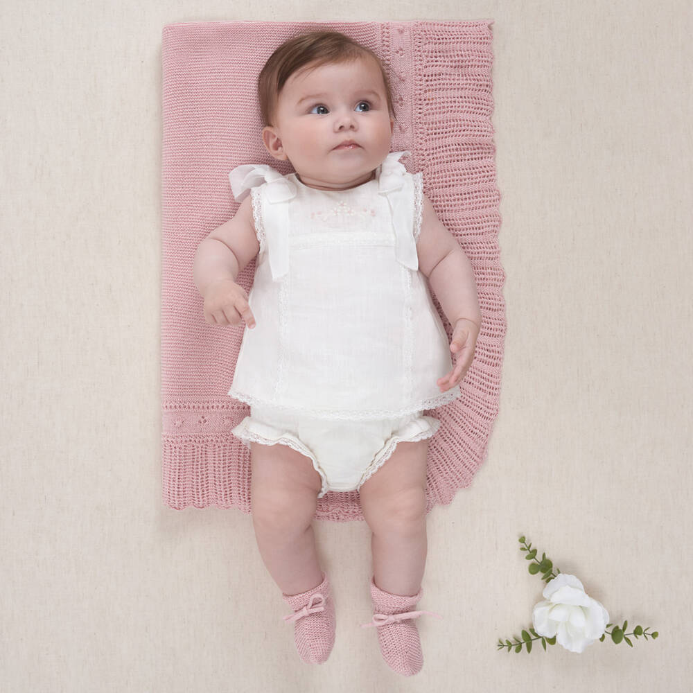 PAZ Rodríguez-Baby Girls Ivory Linen Shorts Set | Childrensalon