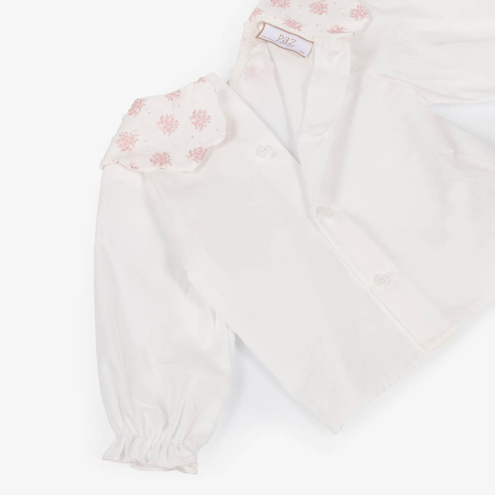 PAZ Rodríguez-Baby Girls Ivory & Pink Cotton Trouser Set | Childrensalon