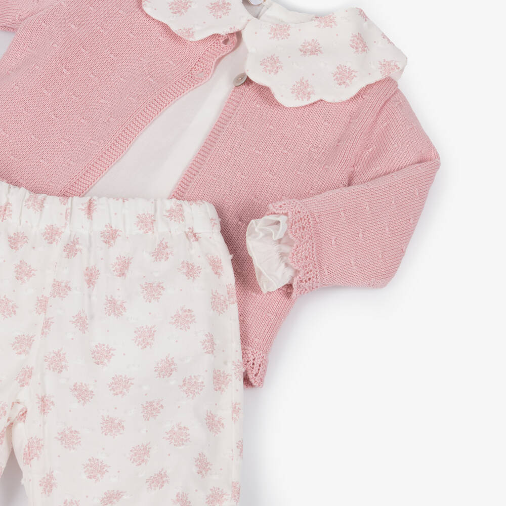 PAZ Rodríguez-Baby Girls Ivory & Pink Cotton Trouser Set | Childrensalon
