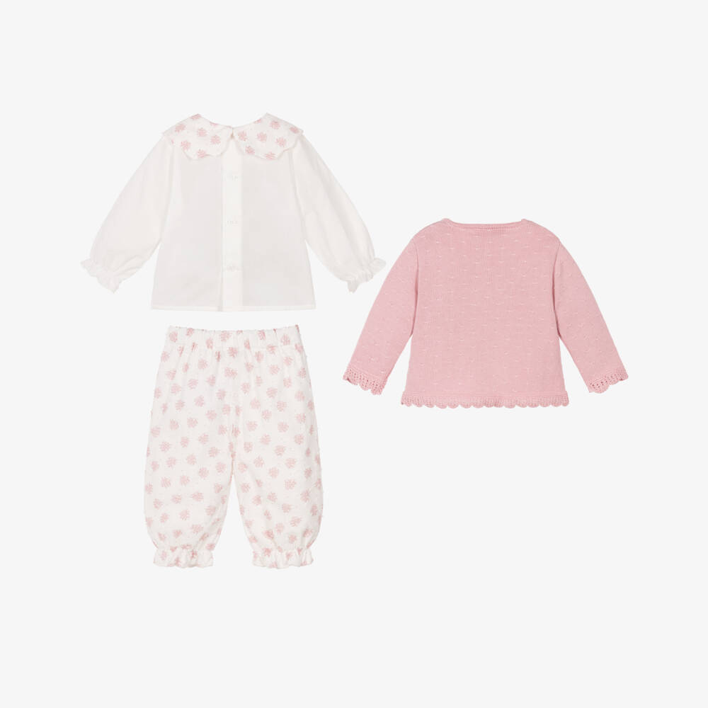 PAZ Rodríguez-Baby Girls Ivory & Pink Cotton Trouser Set | Childrensalon