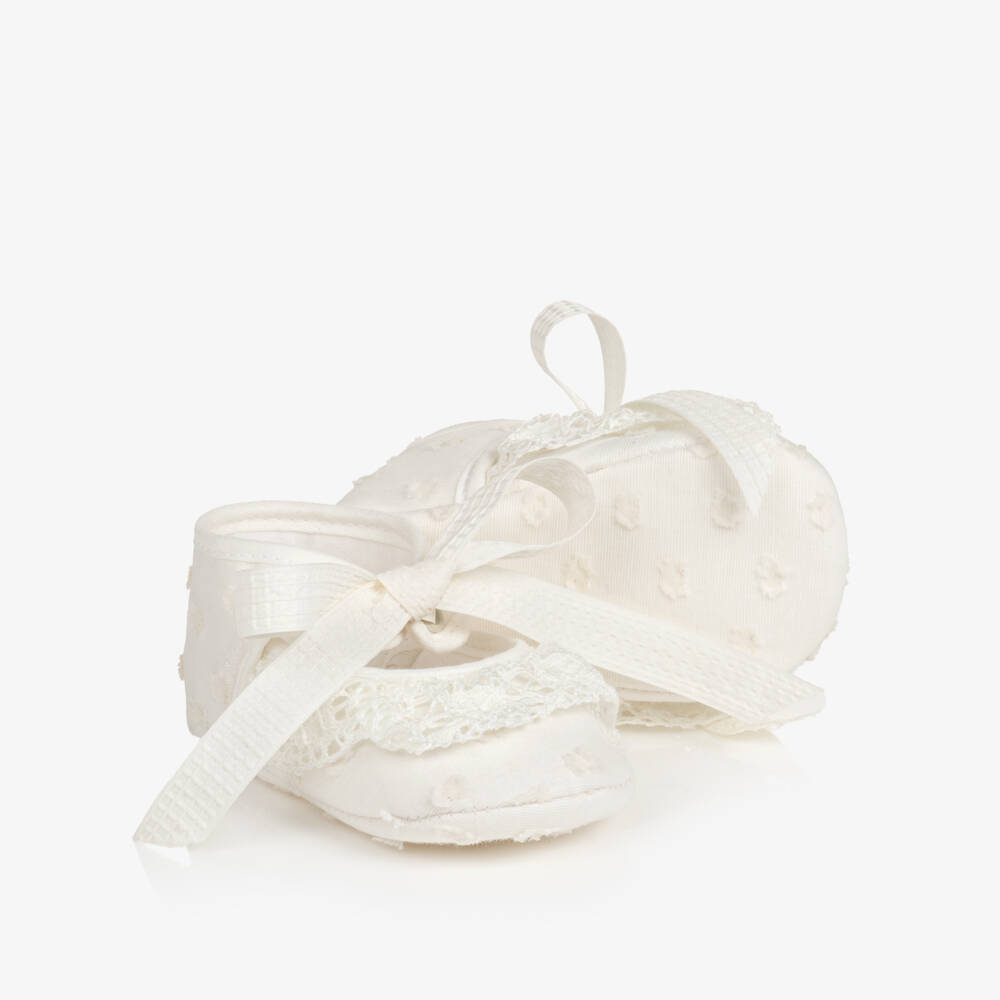 PAZ Rodríguez-Baby Girls Ivory Pre-Walker Shoes With Lace Trims | Childrensalon