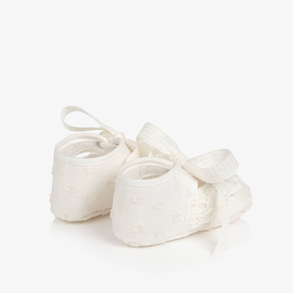PAZ Rodríguez-Baby Girls Ivory Pre-Walker Shoes With Lace Trims | Childrensalon