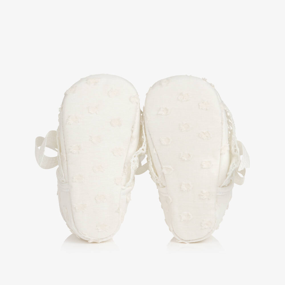 PAZ Rodríguez-Baby Girls Ivory Pre-Walker Shoes With Lace Trims | Childrensalon