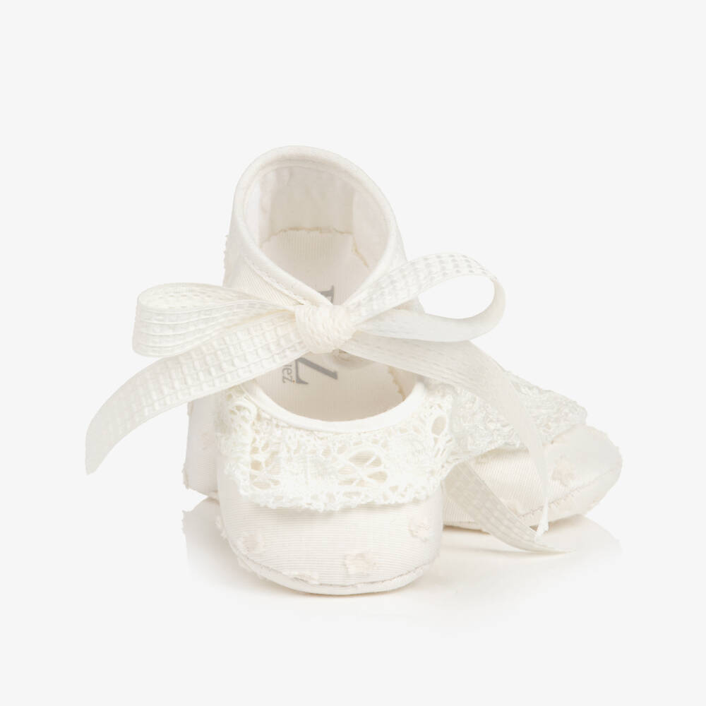 PAZ Rodríguez-Baby Girls Ivory Pre-Walker Shoes With Lace Trims | Childrensalon