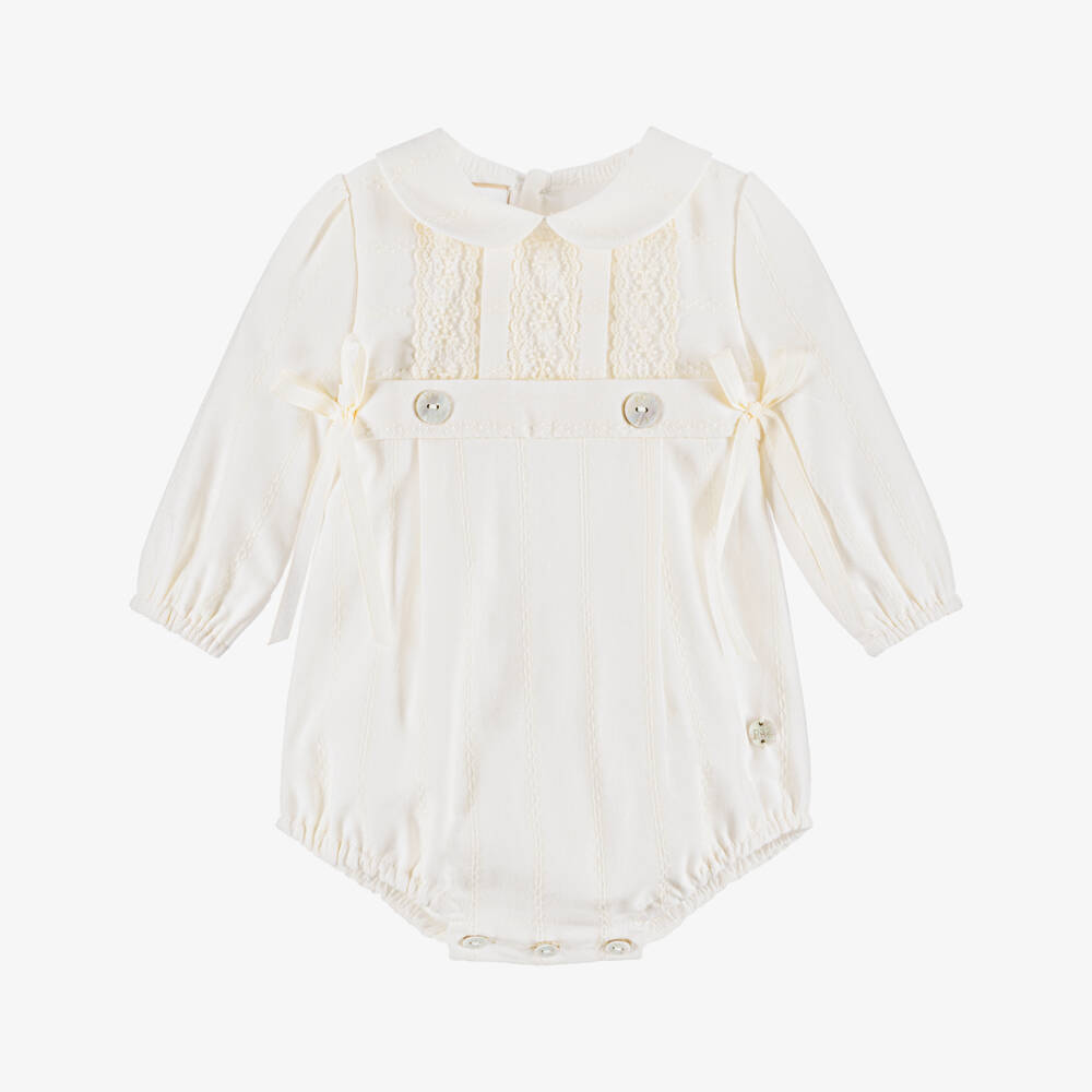 PAZ Rodríguez-Baby Girls Ivory Shortie with Lace & Bows | Childrensalon