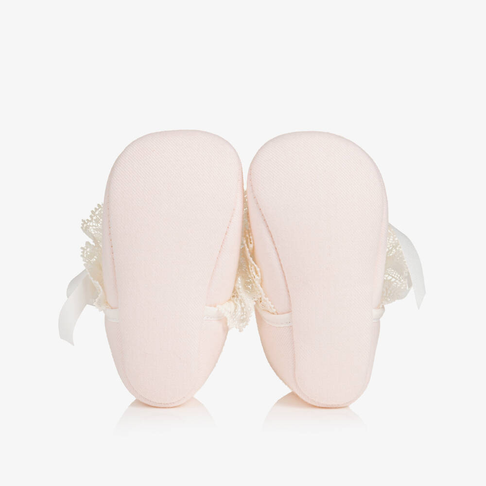 PAZ Rodríguez-Baby Girls Pale Pink Pre-Walker Shoes with Lace Trim | Childrensalon