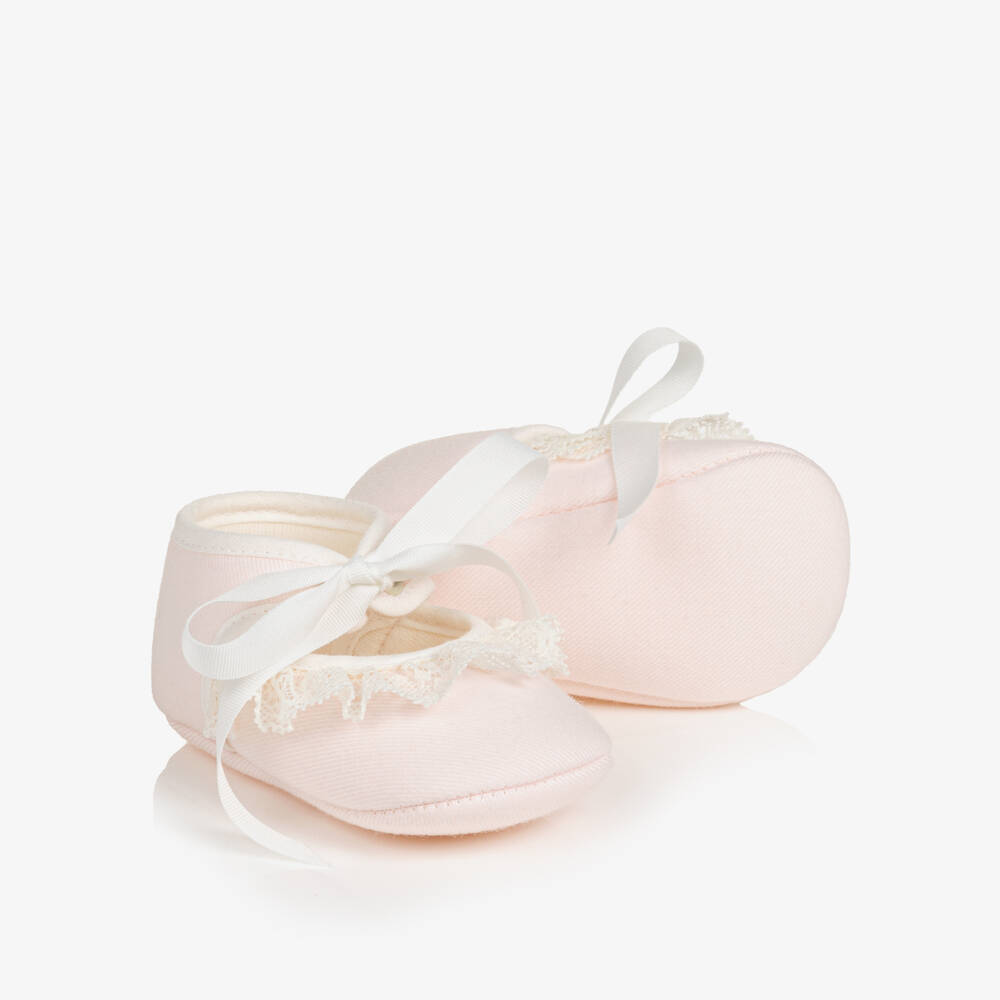 PAZ Rodríguez-Baby Girls Pale Pink Pre-Walker Shoes with Lace Trim | Childrensalon