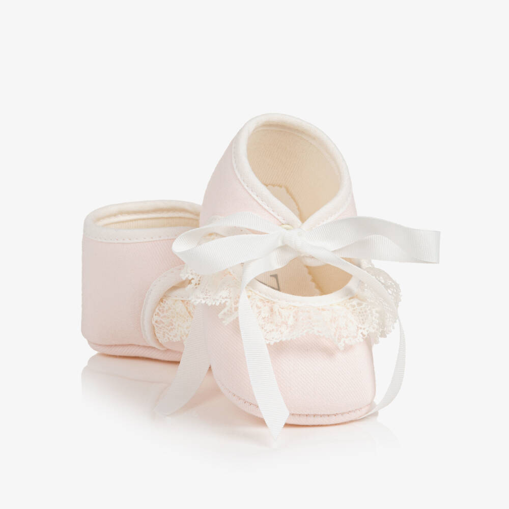 PAZ Rodríguez-Baby Girls Pale Pink Pre-Walker Shoes with Lace Trim | Childrensalon