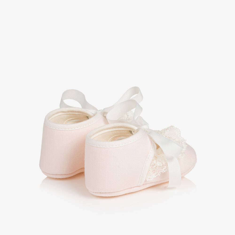 PAZ Rodríguez-Baby Girls Pale Pink Pre-Walker Shoes with Lace Trim | Childrensalon
