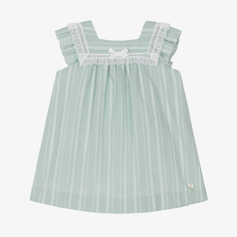 PAZ Rodríguez-Baby Girls Pastel Green Embroidered Cotton Dress | Childrensalon