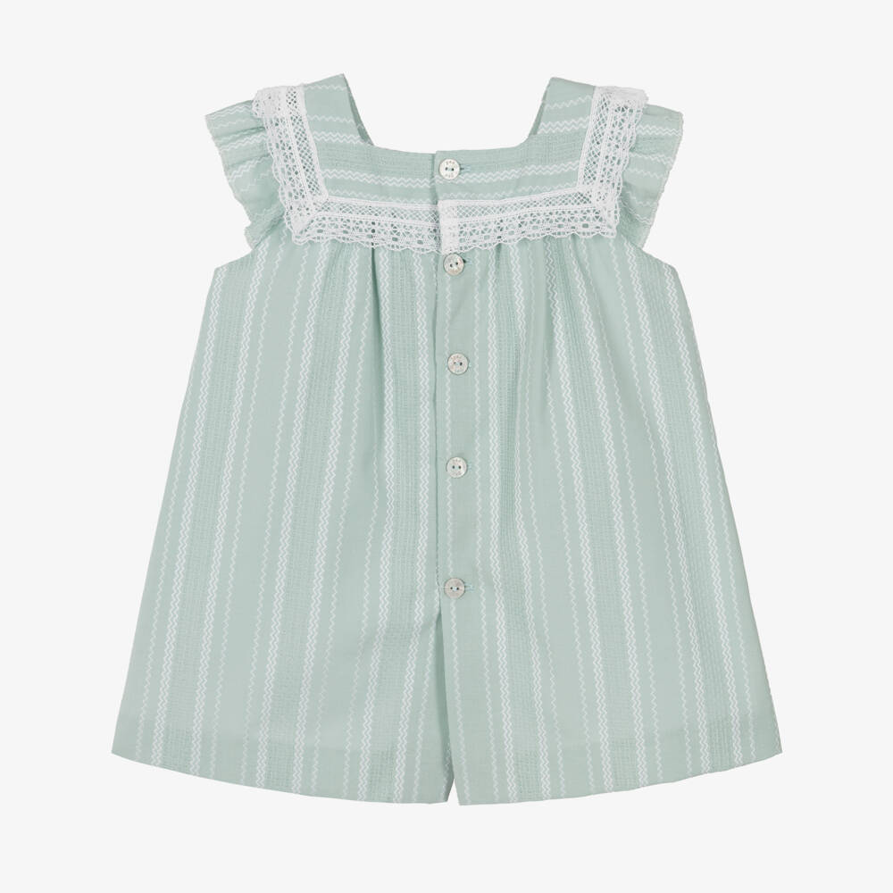 PAZ Rodríguez-Baby Girls Pastel Green Embroidered Cotton Dress | Childrensalon