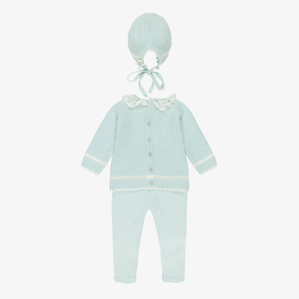 PAZ Rodríguez-Baby Girls Pastel Green Wool Knit Babysuit Set | Childrensalon