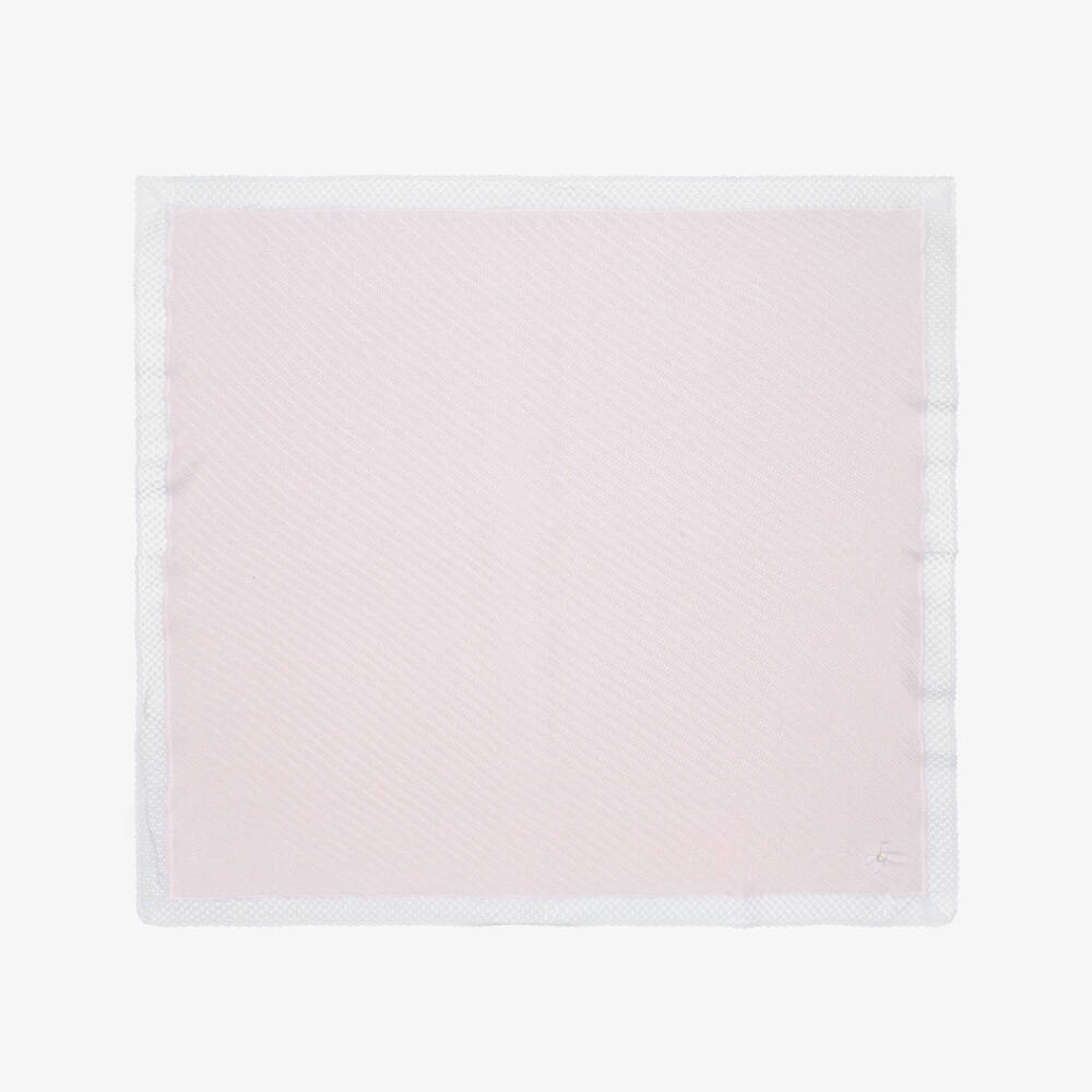 PAZ Rodríguez-Baby Girls Pink Cotton Knit Blanket with Lace Trim (106cm) | Childrensalon