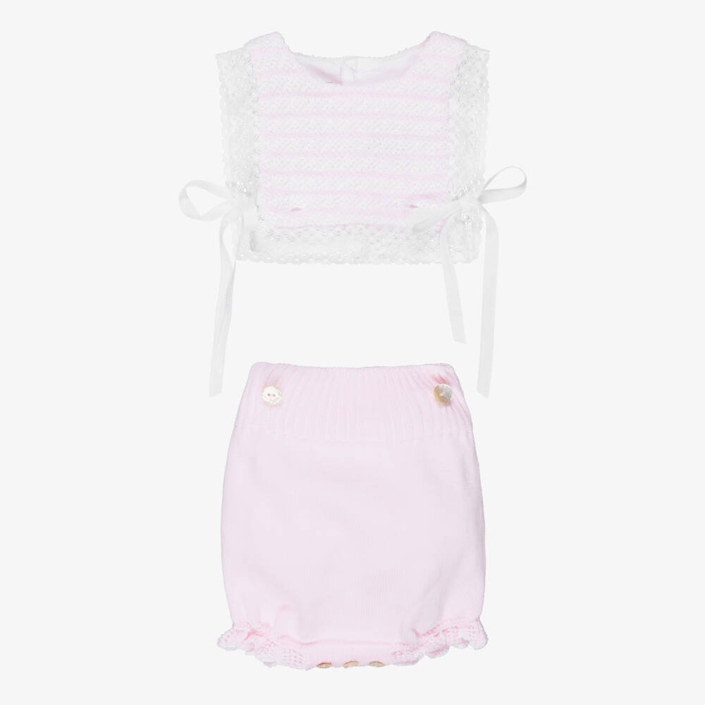 PAZ Rodríguez-Baby Girls Pink Cotton Knit Buster Suit | Childrensalon
