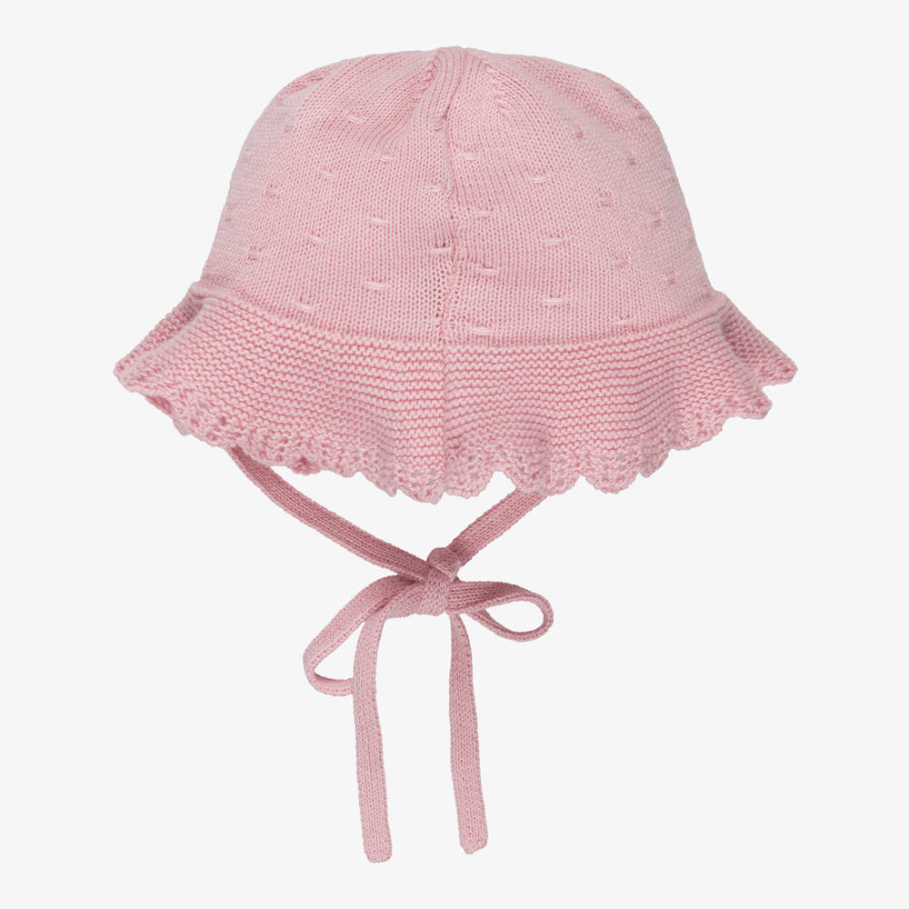 PAZ Rodríguez-Baby Girls Pink Cotton Knit Hat with Ties | Childrensalon