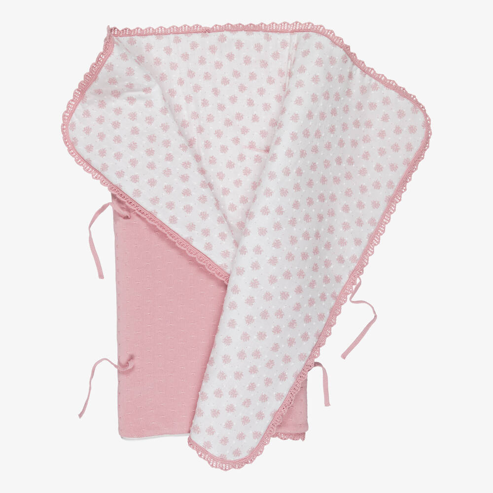 PAZ Rodríguez-Baby Girls Pink Cotton Knit Nest with Floral Lining (72cm) | Childrensalon