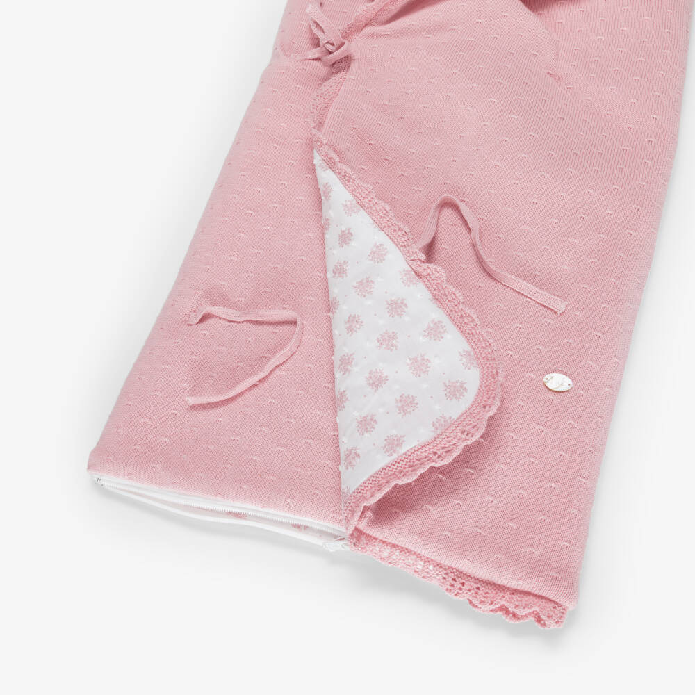 PAZ Rodríguez-Baby Girls Pink Cotton Knit Nest with Floral Lining (72cm) | Childrensalon
