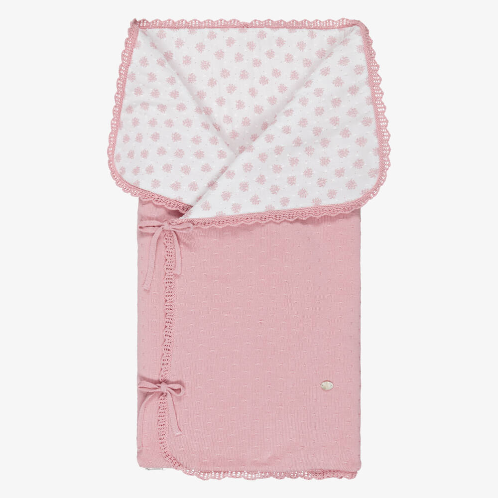 PAZ Rodríguez-Baby Girls Pink Cotton Knit Nest with Floral Lining (72cm) | Childrensalon