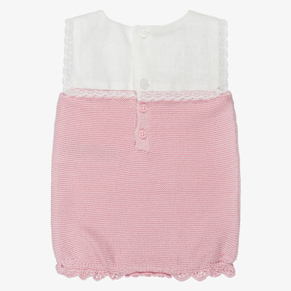 PAZ Rodríguez-Baby Girls Pink Cotton Knit Shortie with Lace Trim | Childrensalon