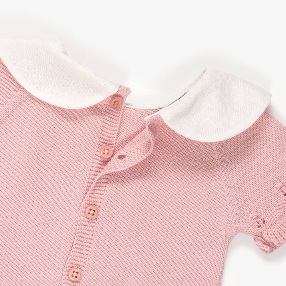 PAZ Rodríguez-Baby Girls Pink Cotton Knit Shorts Set with Embroidered Collar | Childrensalon