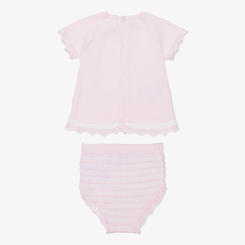 PAZ Rodríguez-Baby Girls Pink Cotton Lacy Knit Shorts Set | Childrensalon