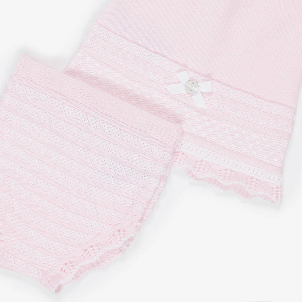 PAZ Rodríguez-Baby Girls Pink Cotton Lacy Knit Shorts Set | Childrensalon