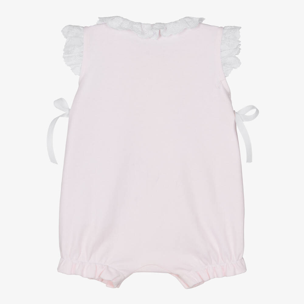 PAZ Rodríguez-Baby Girls Pink Cotton Shortie with Broderie Anglaise Trims | Childrensalon