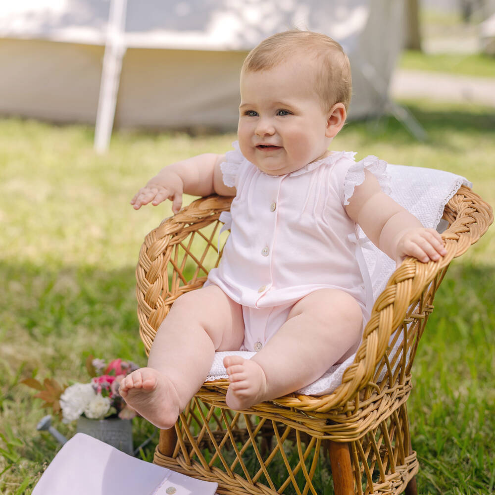 PAZ Rodríguez-Baby Girls Pink Cotton Shortie with Broderie Anglaise Trims | Childrensalon
