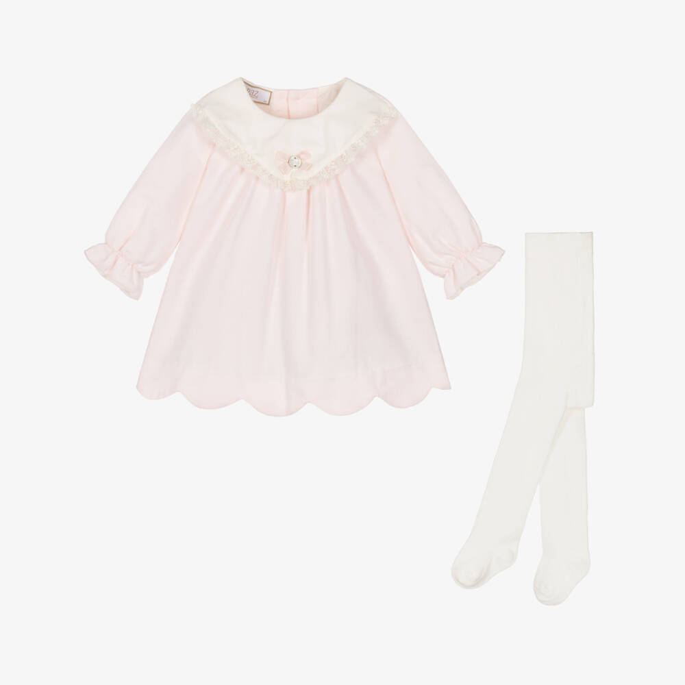 PAZ Rodríguez-Baby Girls Pink Dress Set with Scalloped Hem  | Childrensalon