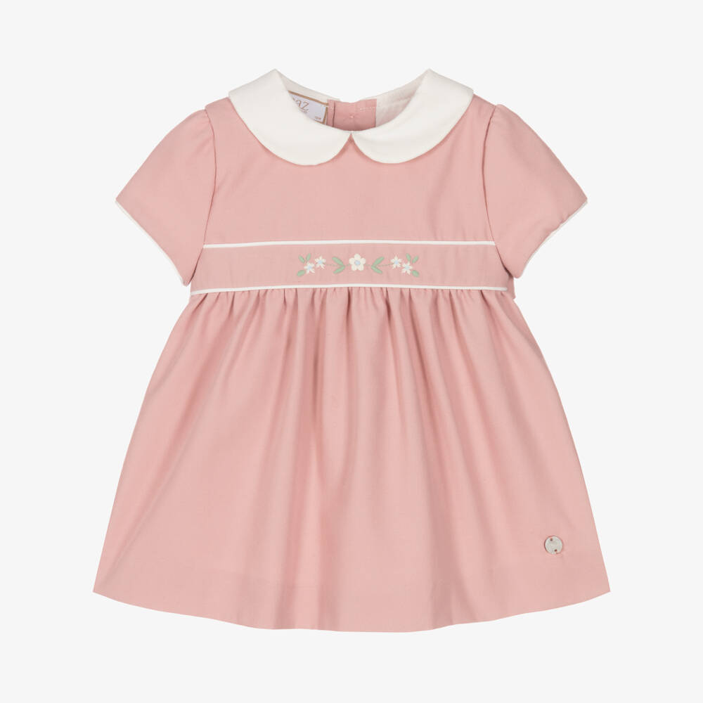 PAZ Rodríguez-Baby Girls Pink Dress with Peter Pan Collar | Childrensalon