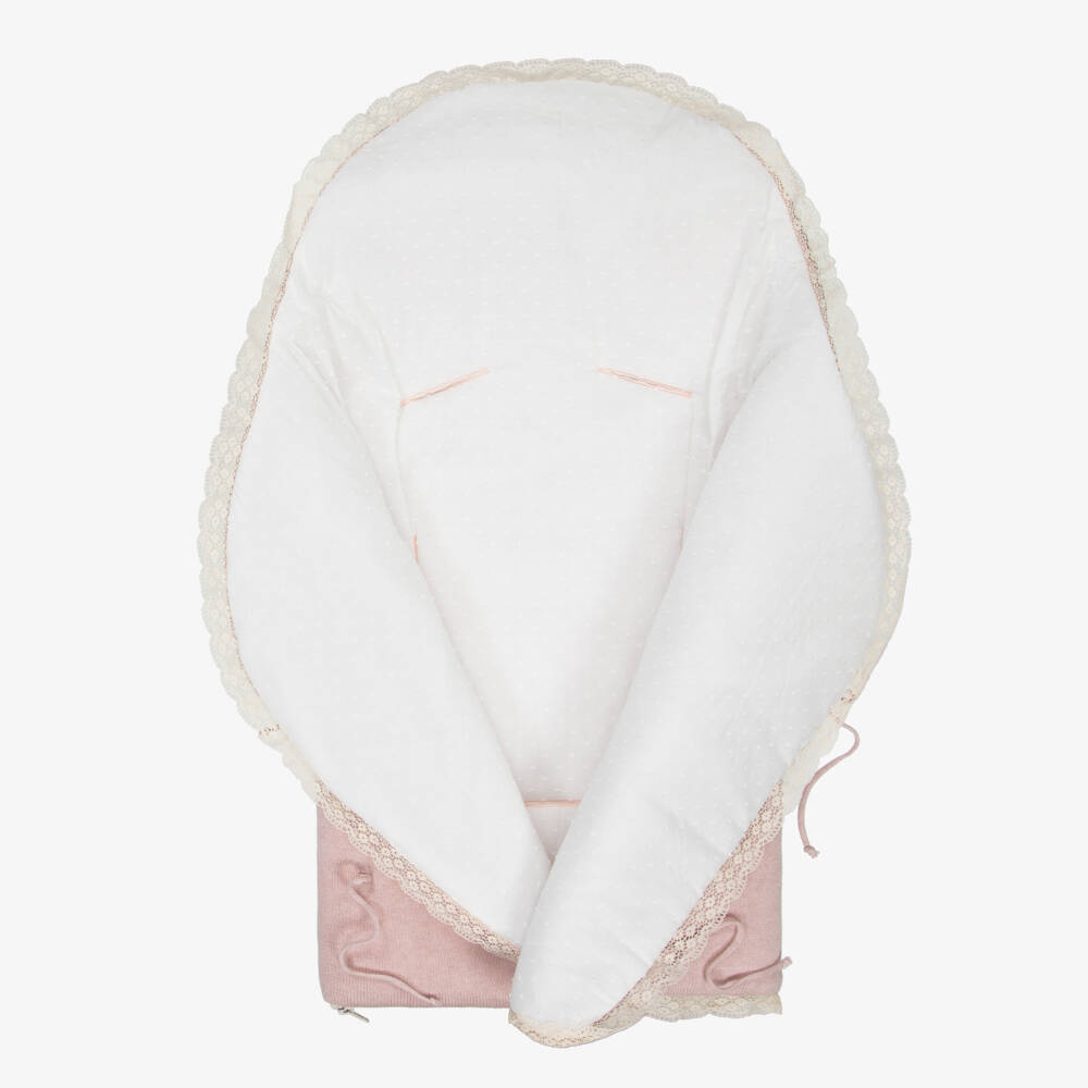 PAZ Rodríguez-Baby Girls Pink Knitted Nest With Lace Trims (68cm) | Childrensalon