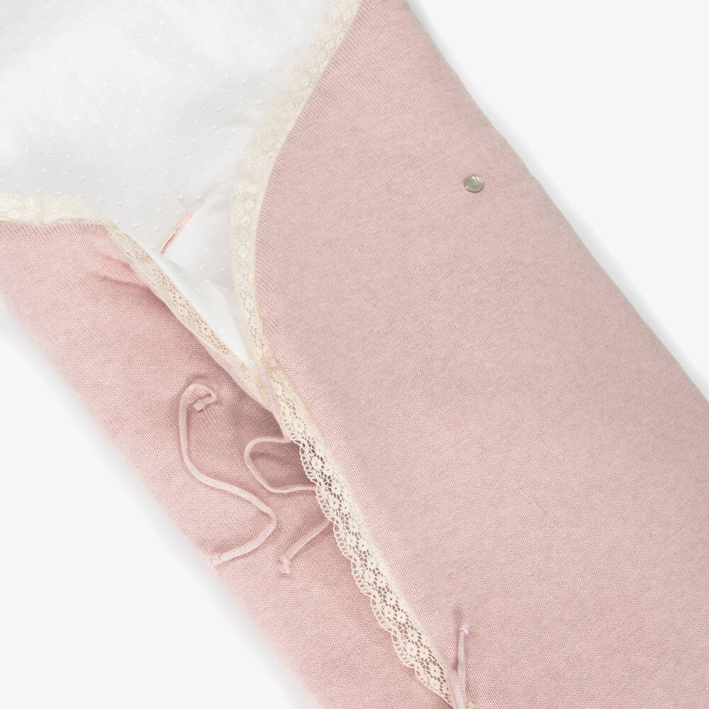 PAZ Rodríguez-Baby Girls Pink Knitted Nest With Lace Trims (68cm) | Childrensalon
