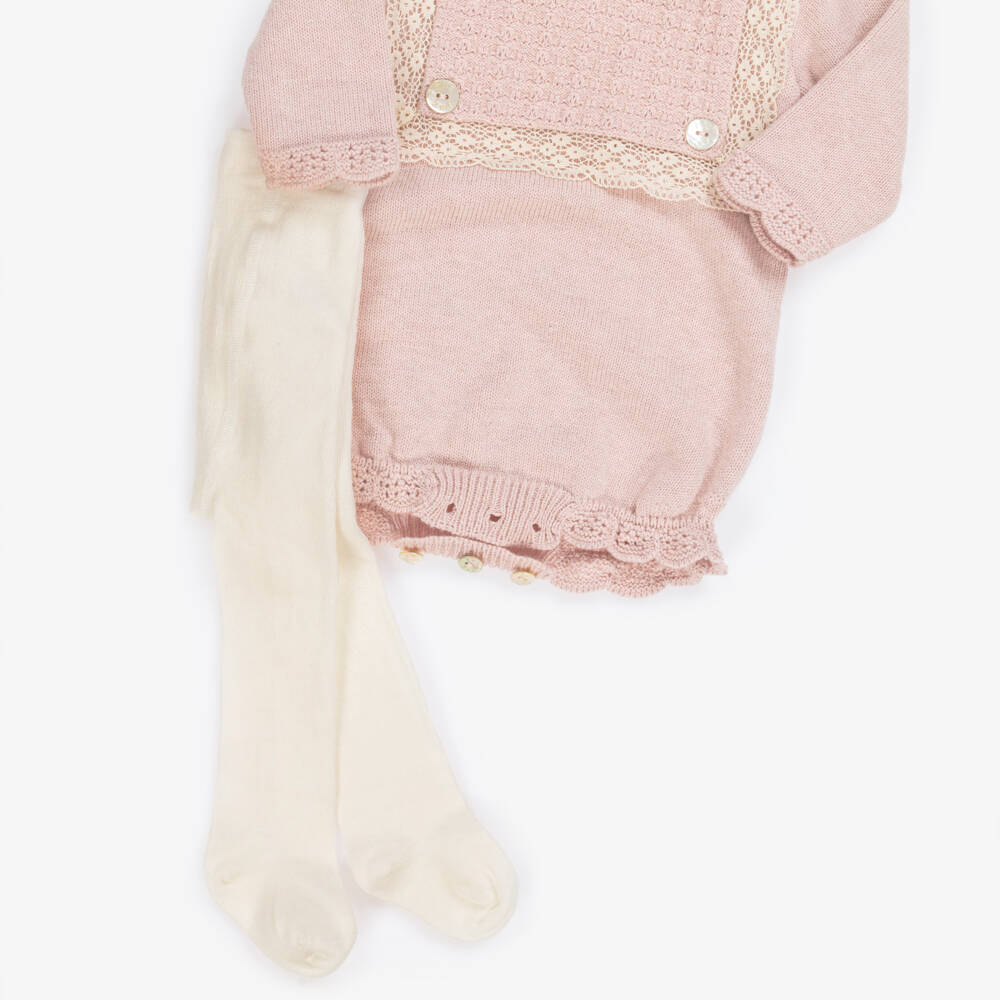 PAZ Rodríguez-Baby Girls Pink Knitted Shortie & Tights Set | Childrensalon