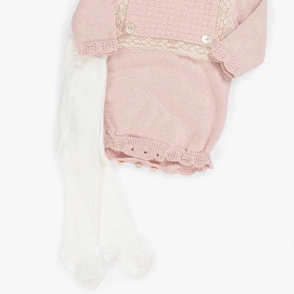 PAZ Rodríguez-Baby Girls Pink Knitted Shortie & Tights Set | Childrensalon