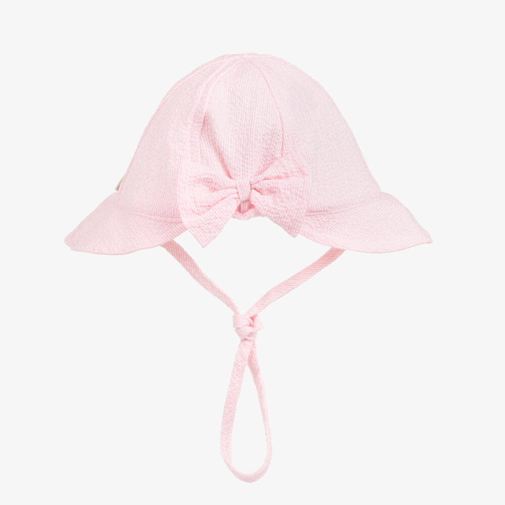 PAZ Rodríguez-Baby Girls Pink Striped Cotton Seersucker Sun Hat | Childrensalon