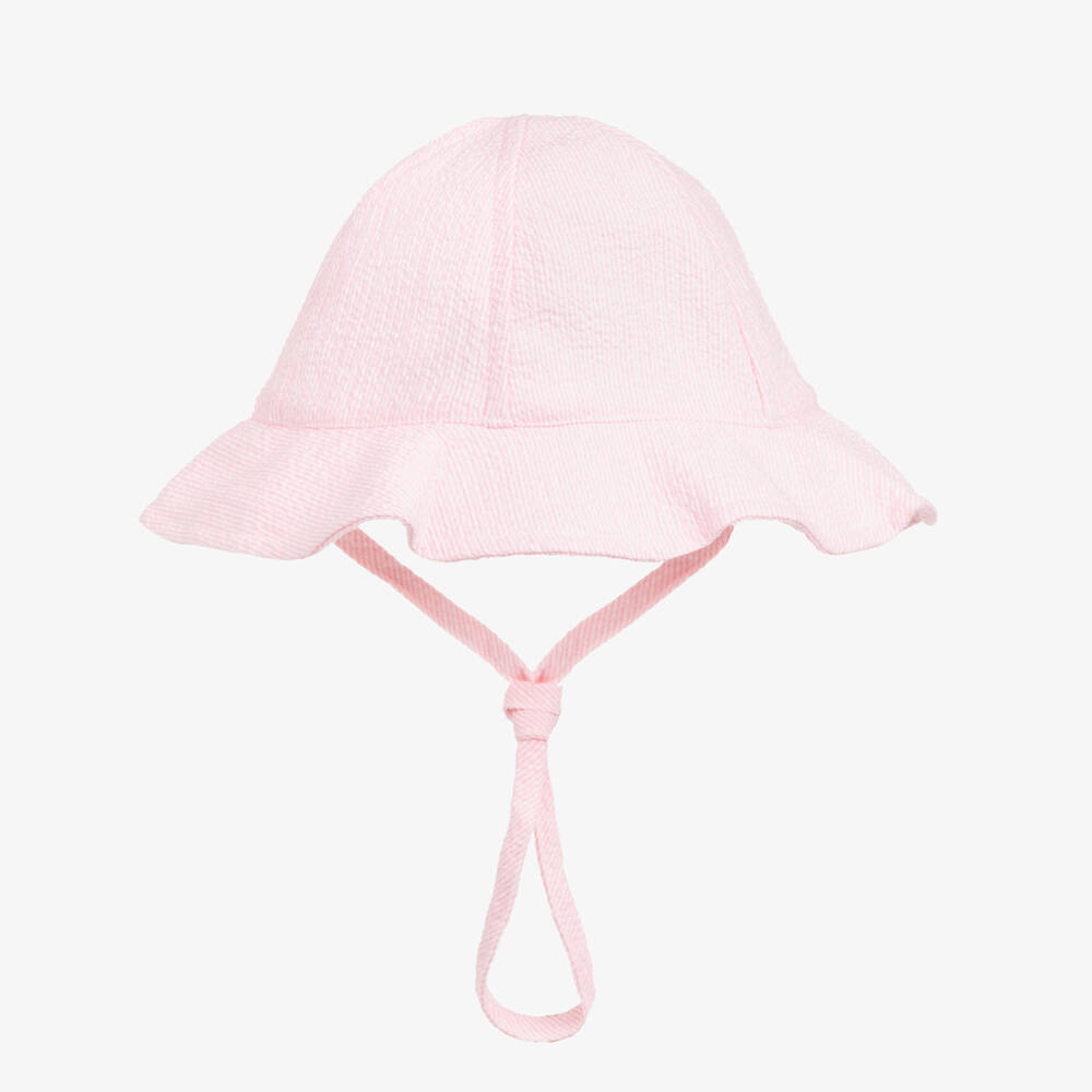 PAZ Rodríguez-Baby Girls Pink Striped Cotton Seersucker Sun Hat | Childrensalon