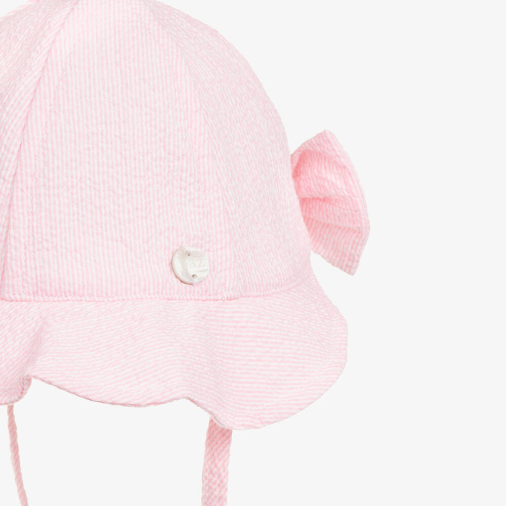 PAZ Rodríguez-Baby Girls Pink Striped Cotton Seersucker Sun Hat | Childrensalon