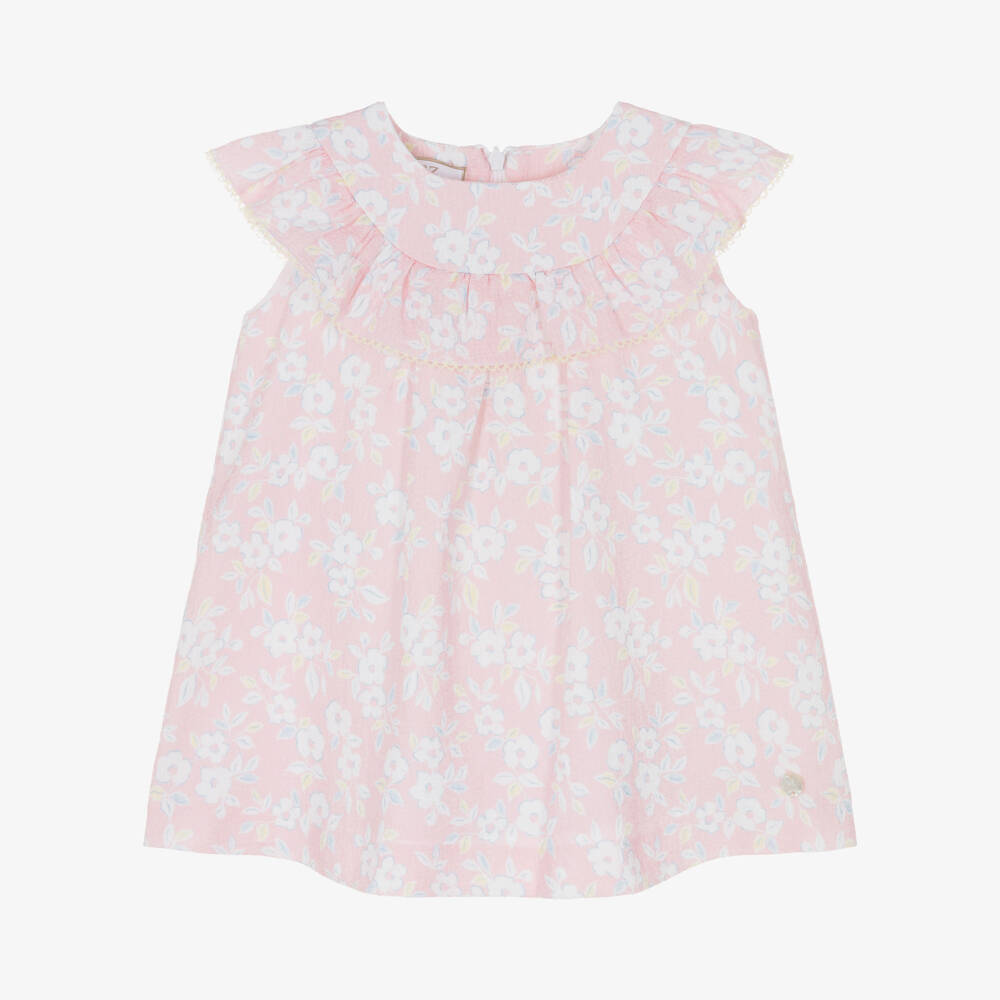 PAZ Rodríguez-Baby Girls Pink & White Floral Print Cotton Dress | Childrensalon