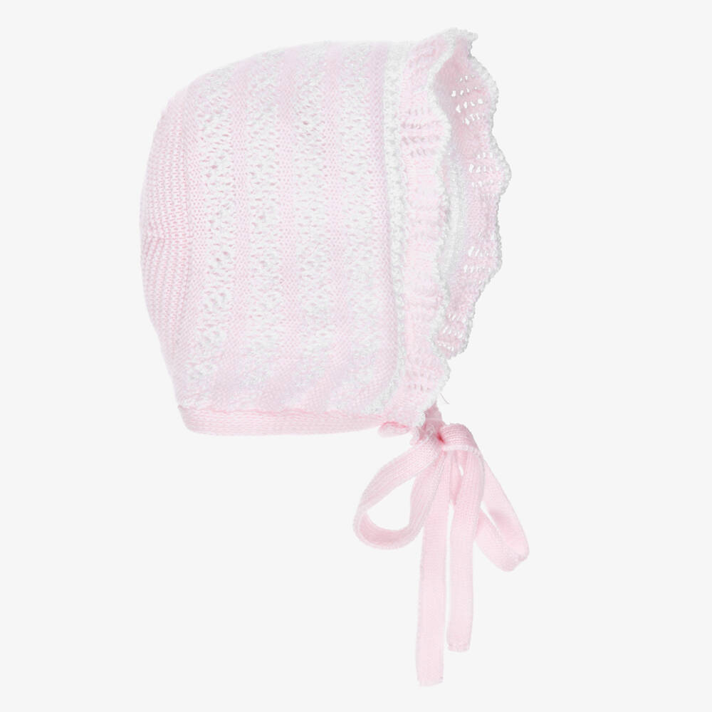 PAZ Rodríguez-Чепчик розово-белый кружевной трикотажный для малышек | Childrensalon