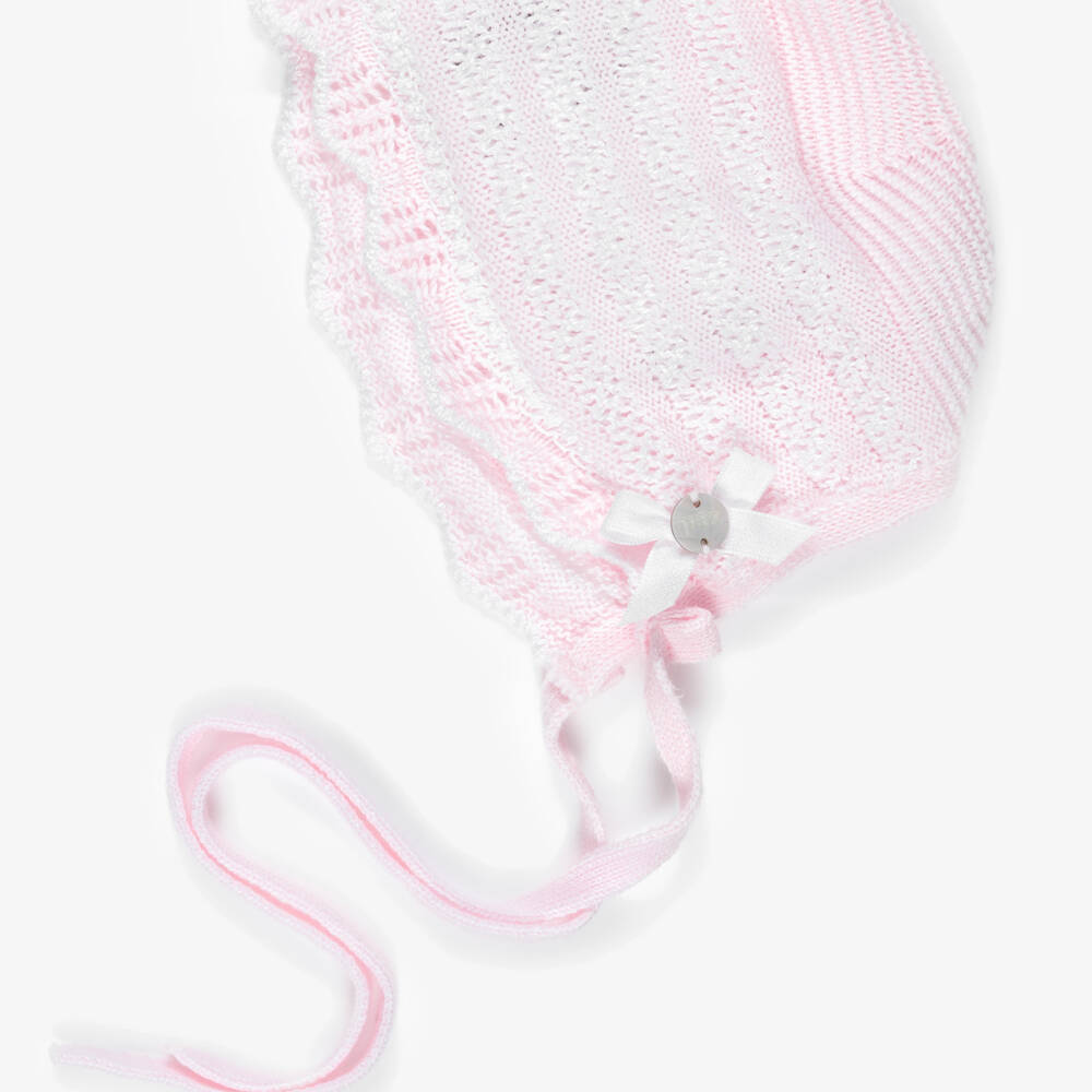 PAZ Rodríguez-Baby Girls Pink & White Lacy Knit Bonnet | Childrensalon