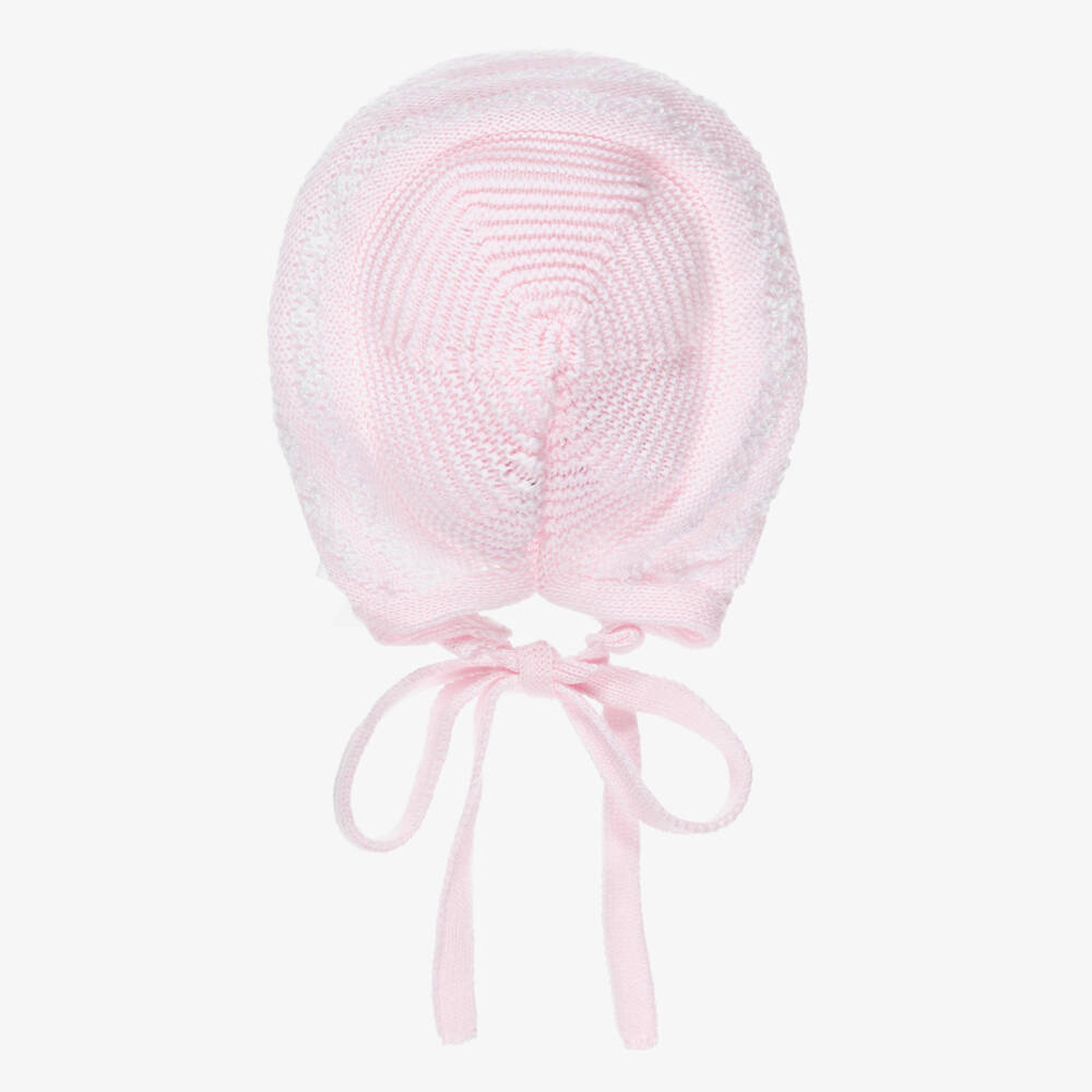 PAZ Rodríguez-Baby Girls Pink & White Lacy Knit Bonnet | Childrensalon