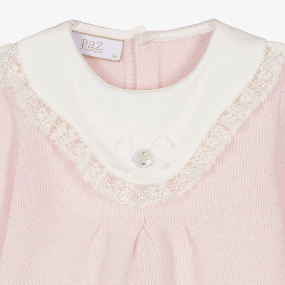 PAZ Rodríguez-Baby Girls Pink Wool Knit Romper | Childrensalon