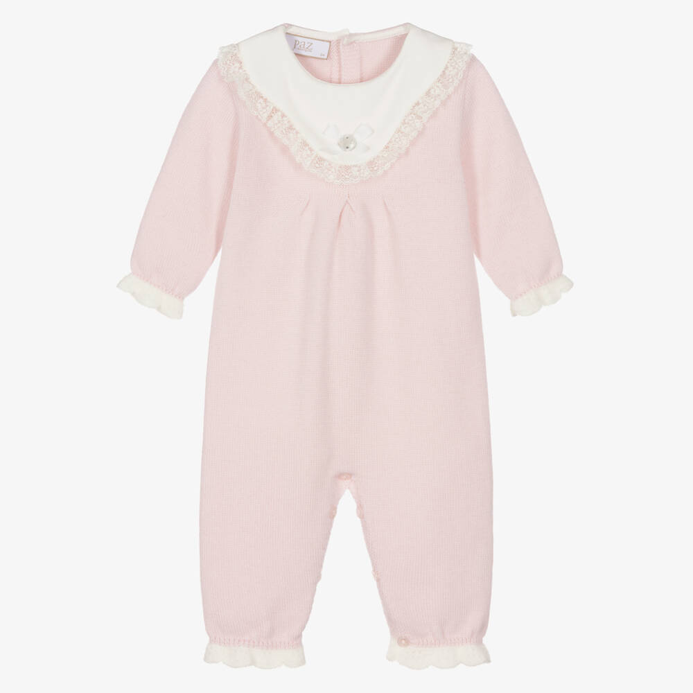 PAZ Rodríguez-Baby Girls Pink Wool Knit Romper | Childrensalon