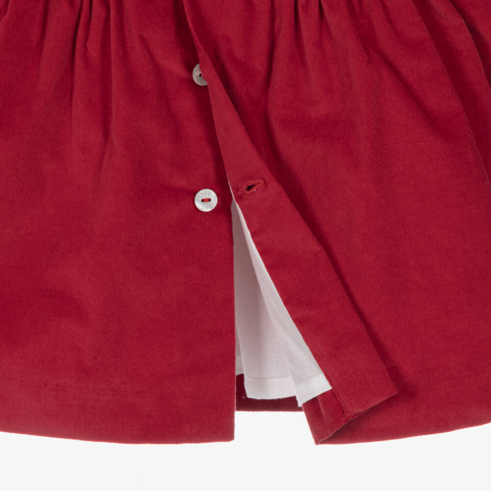 PAZ Rodríguez-Baby Girls Red Velvet Dress with Floral Embroidery | Childrensalon