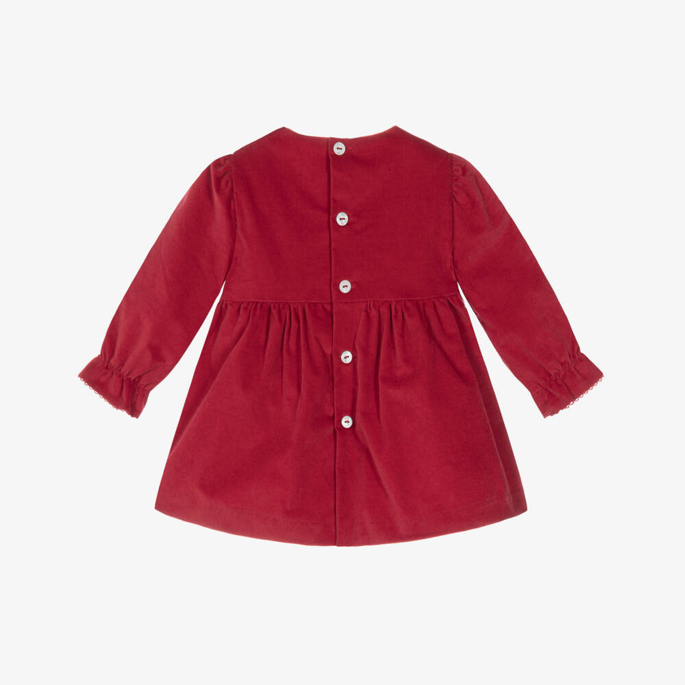 PAZ Rodríguez-Baby Girls Red Velvet Dress with Floral Embroidery | Childrensalon